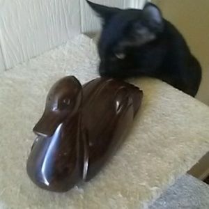 Beautiful Heavy Solid Dark Wood Carved Duck